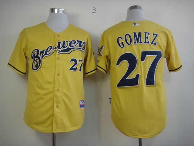 Men Milwaukee Brewers 27 Gomez Yellow MLB Jerseys